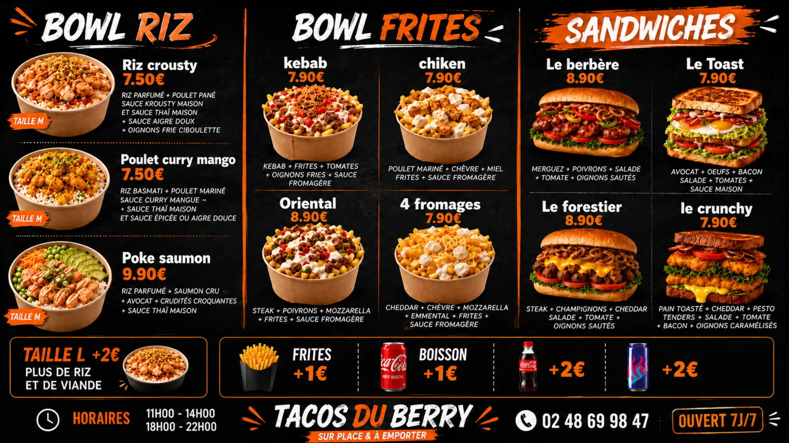 Menu bowls et sandwiches